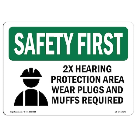 Signmission OSHA Sign, 2X Hearing Protection Area Ear W/ Symbol, 24in X 18in Aluminum, 24" W, 18" H, Landscape OS-SF-A-1824-L-10549